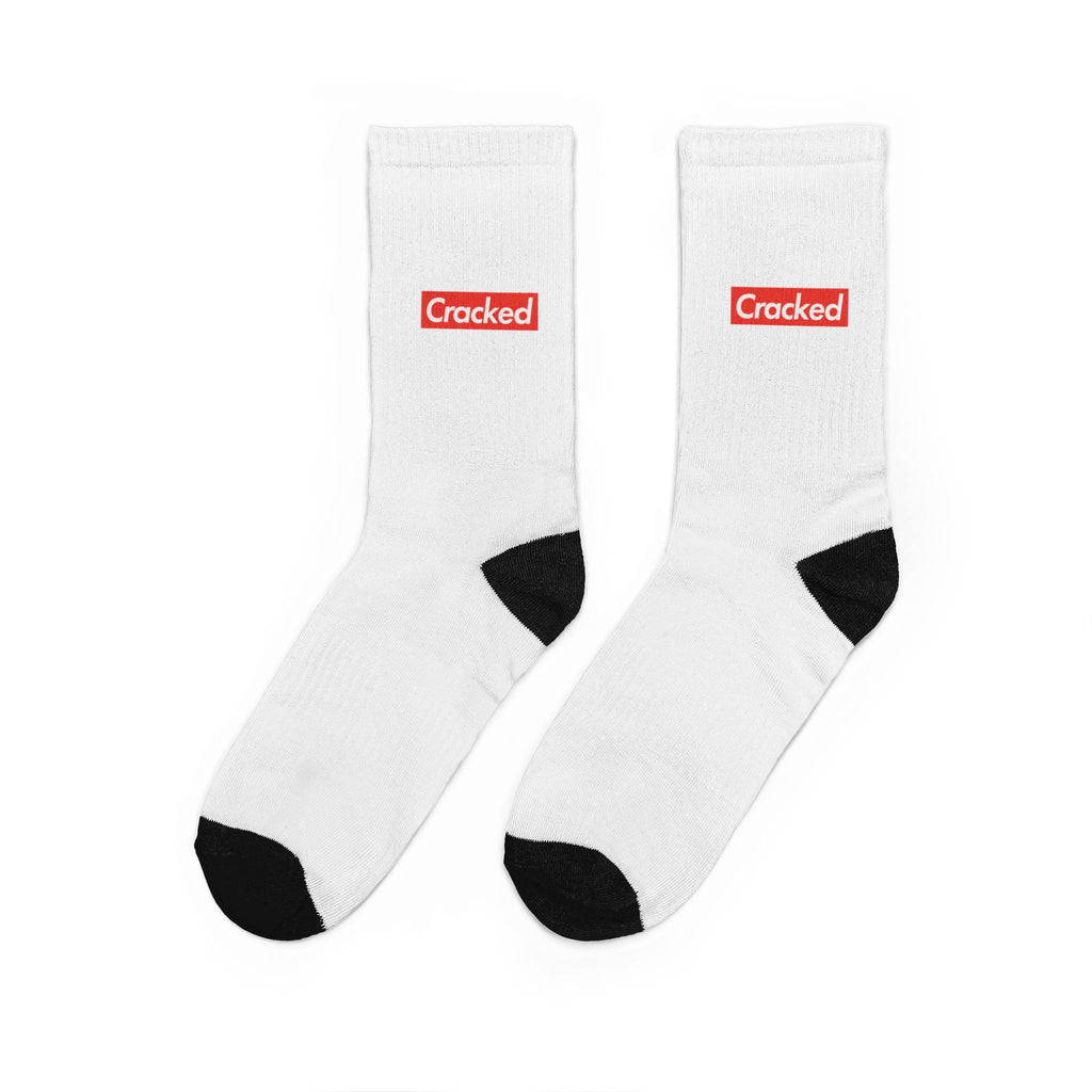 Crew Socks — White 'Cracked' Logo Padded Athletic Socks
